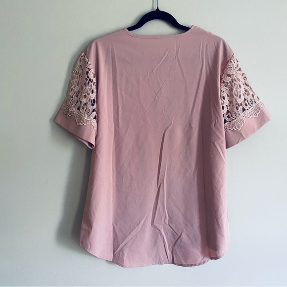 SHEIN Women's Mauve Pink V Neck Blouse Top with Lace Accents Plus Size 0XL - Picture 5 of 6